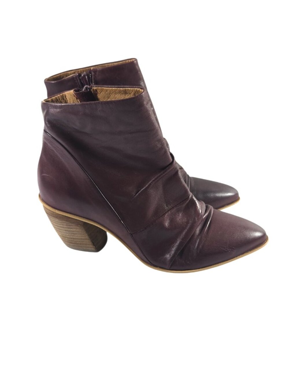 Miz Mooz Jeanie Bootie Leather Slouchy Ankle Boots 37 Burgundy Pointed Toe